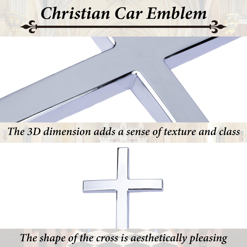 Metal Cross Decals for Cars, 2.5"×1.8" Christian Car Emblem Badge Decals, 3D Self Adhesive Cross Stickers Car Accessories, Jesus Stickers for Cars Body Fender Tail (Silver) Silver
