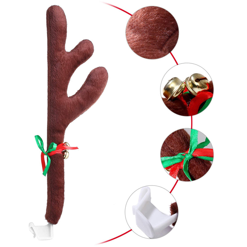 Christmas Car Decorations - Reindeer Antler Kit with Jingle Bells and Red Nose - Vehicle Accessories for Xmas Antlers