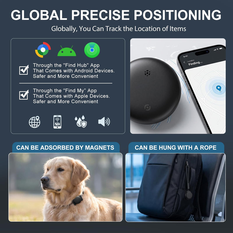 Tracee GPS Tracker 2.0, 2 Pack Magnetic Hidden Locator, Advanced Bluetooth Anti-Lost Tracker with Protective Case and Lanyard, Universal Compatibility with iOS & Android Systems, Black