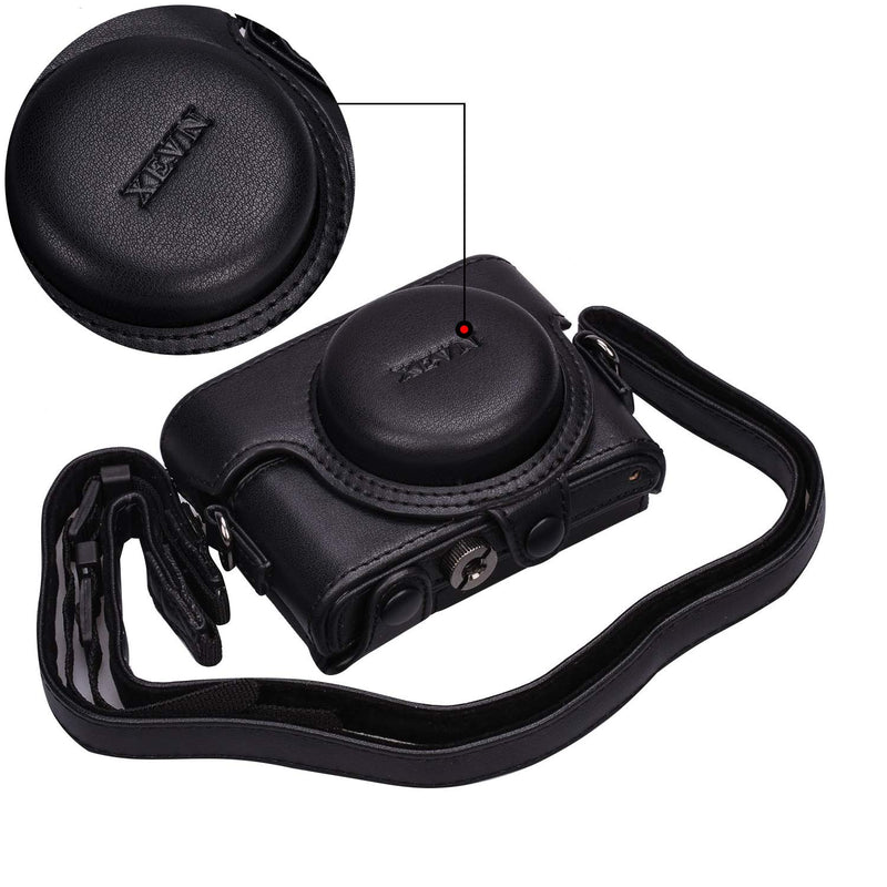 XEVN Sony RX100 Protective Leather Camera Case Bag for DSC-RX100 Mark II, III, IV, V, VI, VII M6 5A M3 with Shoulder Strap Black