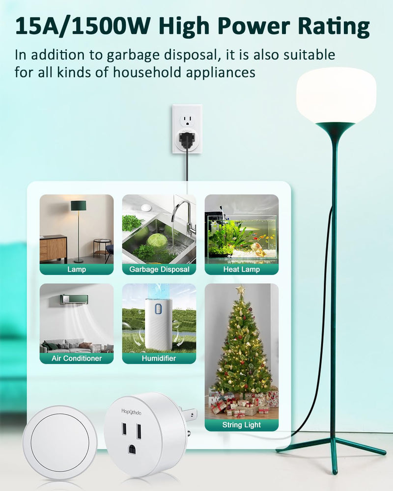 Wireless Garbage Disposal Switch Kit, Remote Control Outlet, Garbage Disposal Button, 500ft RF Range Waterproof, 15A 1500W, No Drilling Sink Top, for Food Waste Disposer and Home Appliances Circular Socket