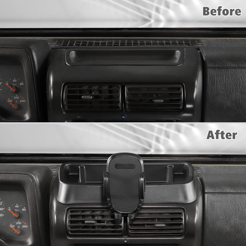 JeCar TJ Phone Holder Upgrade Dash Cellphone Mount with Storage Tray Interior Accessories Compatible with Jeep Wrangler TJ 1997-2006
