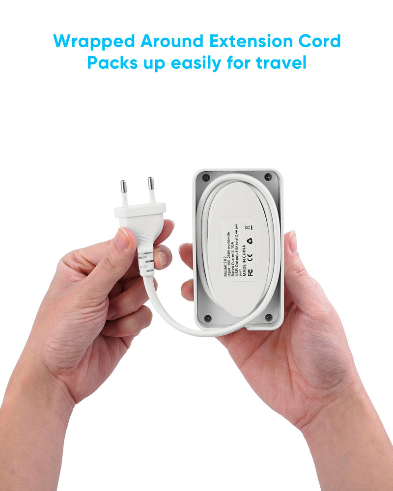 European Travel Plug Adapter, EU/UK/US Travel Adapter Power Strip, 6 AC Outlets, 20W USB C Power Delivery, 3ft Wrapped Around Extension Cord, Compact for Travel PD 20W for EU