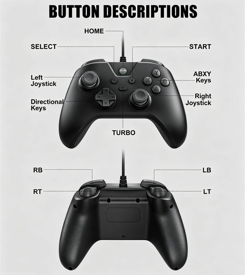 Wired Controller for PC Windows/Android/Tablet/Switch/PS4/PS3, 1000Hz Polling Rate Plug and Play Gaming Gamepad Joystick with USB C Adapter, Dual Motors, Turbo, 6.56ft Cable, Ultra-Low Latency, Black