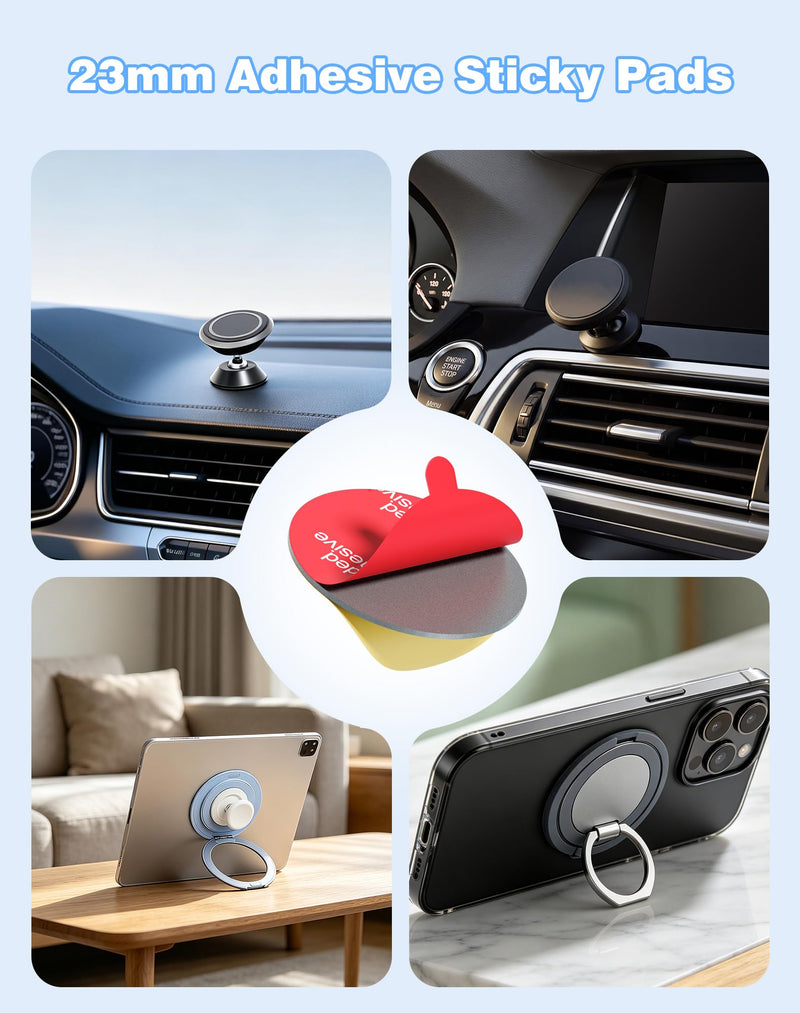 8-Pack Round Double Sided Adhesive Sticky Pads for Car Phone Holder | 4pcs 2.76in Sticker. 4pcs 0.91" Heat Resistant Replacement Tape for Phone Ring Holder. For Dashboard Car Mount/Suction Cup.