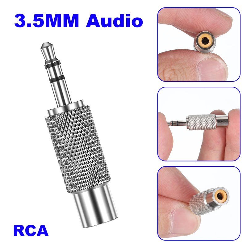 RCA to 3.5mm Audio Adapter, 3.5mm (1/8 Inch) Stereo Plug Male to RCA Female Jack, Metal Adaptor Connector, Silver, 2 Pack, 3-Pole