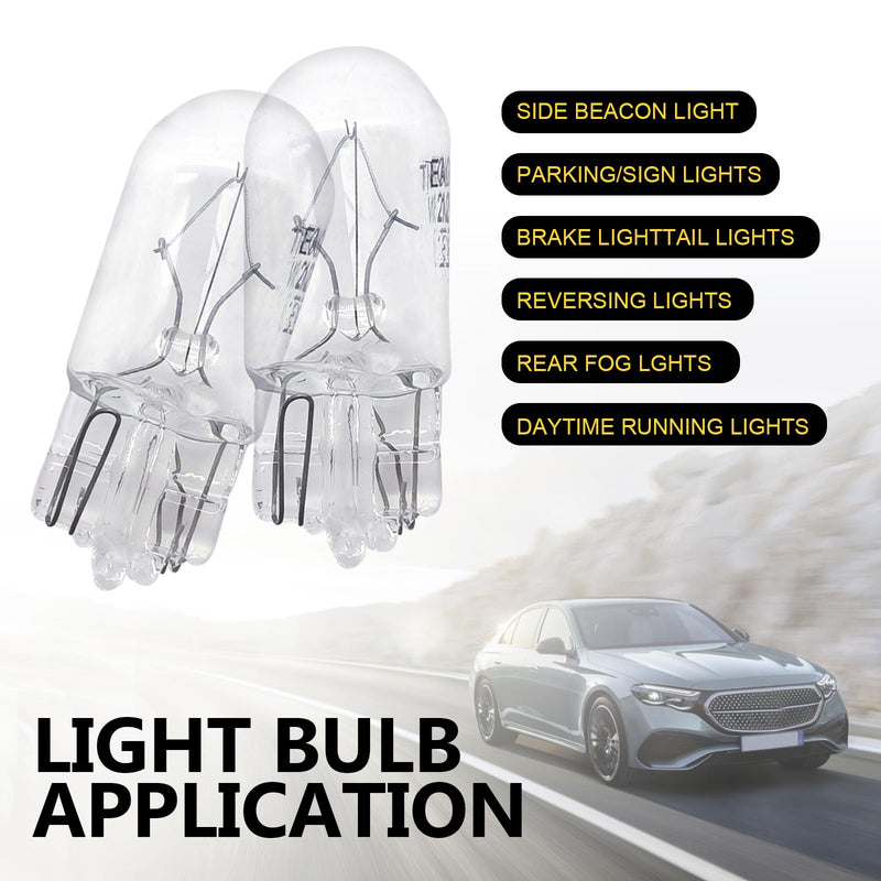 10 PCS Car T10 Halogen Width Light Bulb, 168 192 12V 5W Flat Foot High Temperature Resistant Quartz Glass Non-glare Instrument Indicator Light, 360 Degree No Blind Spot Light (White)