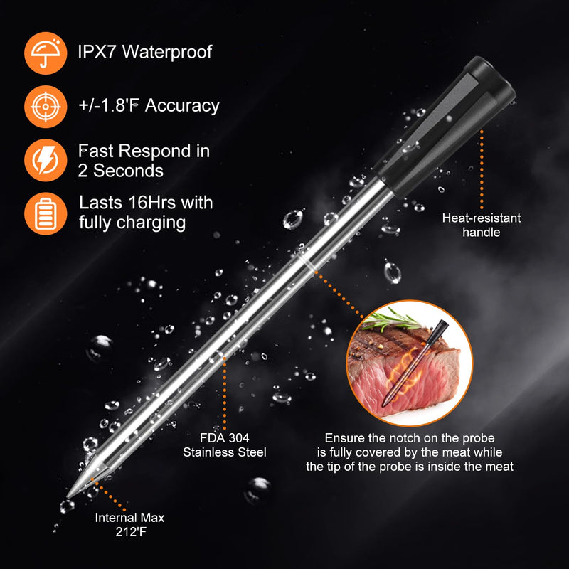 INSMART Wireless Smart Meat Thermometer,330FT Bluetooth Range,100% Waterproof,Precision Cooking Grilling,Multi Sensors,for BBQ,Oven,Grill,Kitchen,Smoker, Rotisserie Turkey Beef (Wood) Wood
