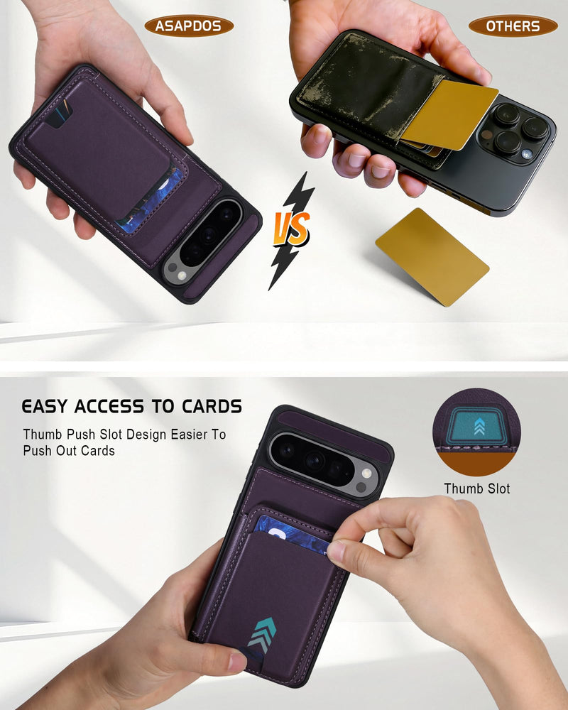 Magnetic Detachable Wallet Case for Google Pixel 10/10Pro with Kickstand,2-in-1 MagSafe Compatible RFID Blocking Card Holder,Slim PU Leather Cover Purple For Pixel 10/10Pro