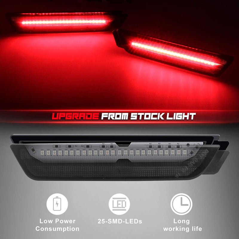  [AUSTRALIA] - RUXIFEY Smoked Lens LED Side Marker Lights Rear Bumper Sidemarker Lamps Reflectors Compatible with 2010 to 2015 Camaro Red- Pack of 2