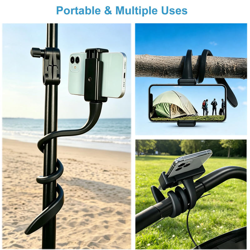 Portable Flexible Phone Holder for Stroller Handlebar, Treadmill, Spin Bike, Shopping Cart, Bed, Car, Table, Compatible with iPhone Android Phone Mount
