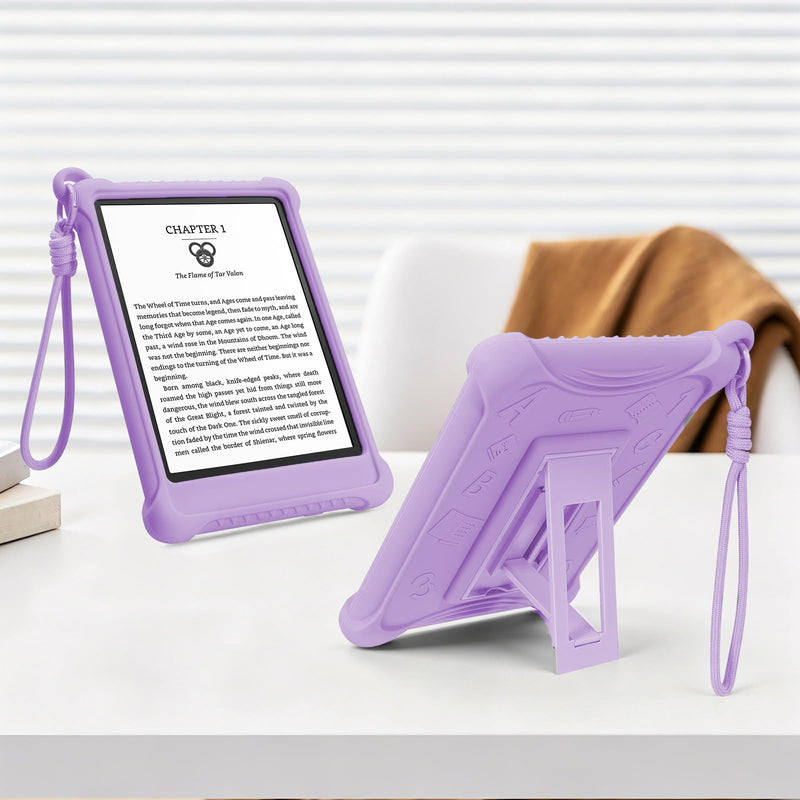 for 7" Kindle Paperwhite 12th Generation Case(2024)&6.8" Kindle Paperwhite 11th (2021) and Kindle Colorsoft Signature Edition,Include Foldable Stand and Hand Strap,Soft Silicone Cover,Purple Purple