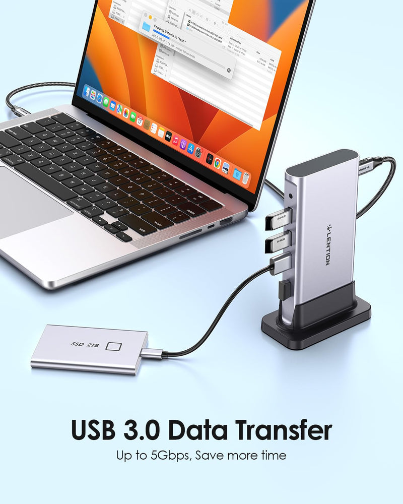 LENTION USB C Docking with 4K@60Hz HDMI, USB 3.0/2.0, Gigabit Ethernet, 100W PD, Aux Adapter for 2023-2016 MacBook Pro/Mac Air/Surface/Steam Deck, More, Stable Driver Certified (CB-D53s, Silver)