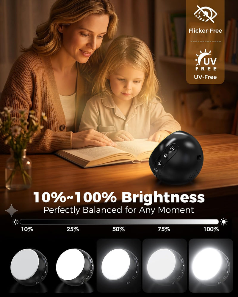 Wireless Light Therapy Lamp, 10000 Lux UV-Free Full-Spectrum Sun Lamp, 3 Color Temperatures, 5 Brightness, Timer, Rechargeable for Home Office Travel Black