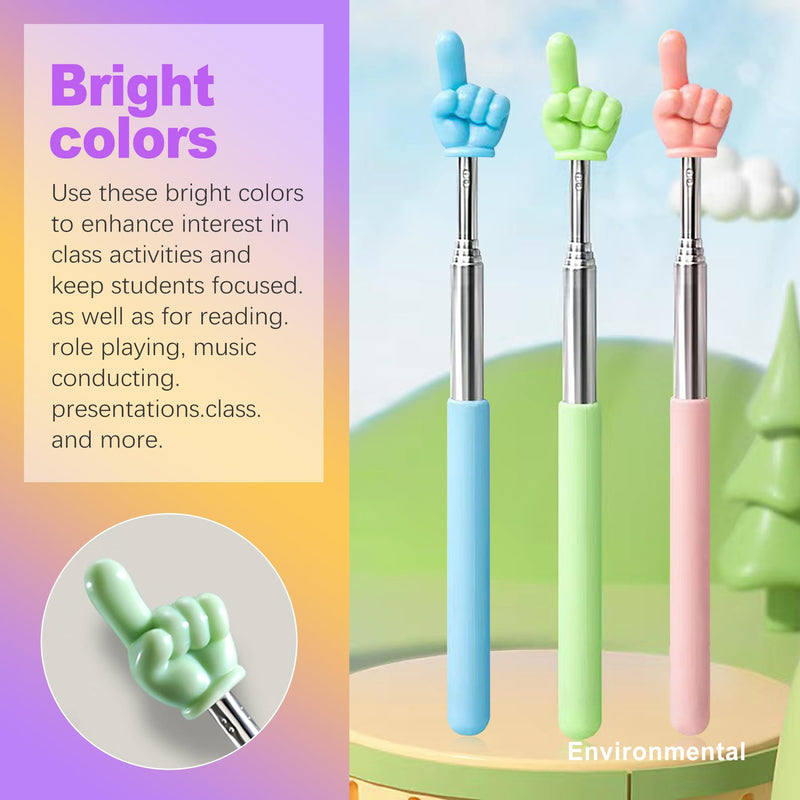 3 Pack Telescoping Pointer for Teachers Classroom - Extendable Hand Finger Pointers Kids Reading - Retractable Pointing Stick