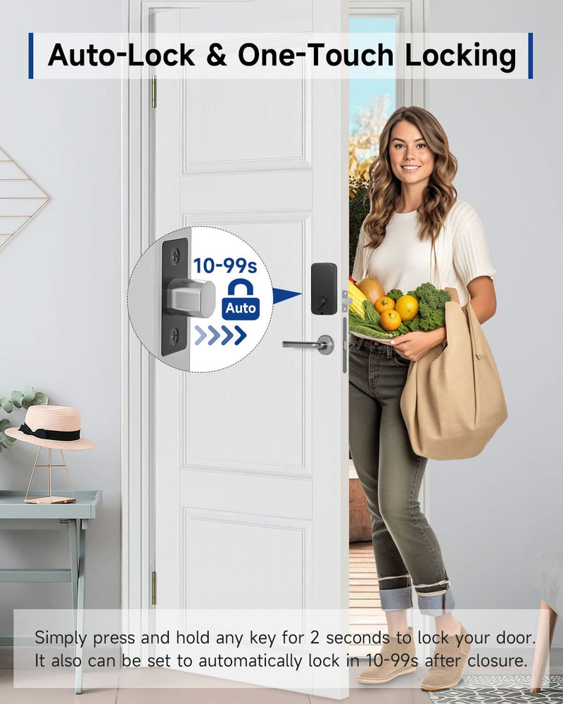 HOSOM Smart Fingerprint Deadbolt for Front Door, Electronic Keypad Entry Door Lock-20 User Codes, Anti Peeking, Auto Lock, Satin Nickel