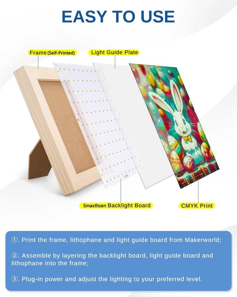 Lithophane LED Backlight Board Kit for BambuLab Sunlu CMYK Monochrome PETG PLA Filament 3D Printed Lithophanes, 156x120mm, 6500K White Light Kit, Adjustable Brightness, Powered via USB-C, 10 Pack Dimmable-10 Pack