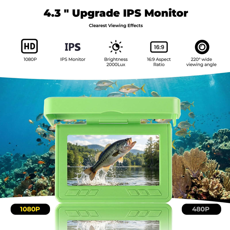 Fishing Camera, 220° Ultra-Wide HD Underwater Fishing Camera with 4.3" LCD & IR Night Vision, 5000mAh Rechargeable Battery 100ft Cable for Ice Lake Boat Kayak Fishing
