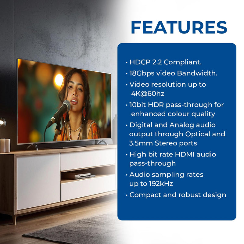 OREI 4K 60Hz 18G HDMI 2.0 Audio Converter Extractor - SPDIF + 3.5mm Output - HDCP 2.2 - Dolby Digital/DTS Passthrough CEC, HDR, Dolby Vision, HDR10 Support (HDA-912)