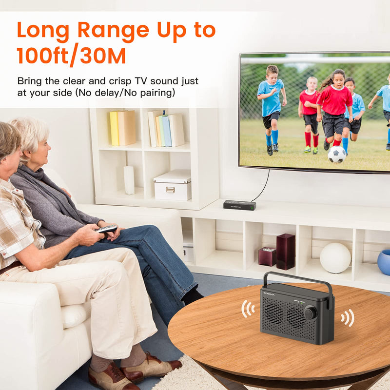  [AUSTRALIA] - Tosima TV-8000 Wireless TV Speakers- Voice Highlighting TV Speakers for Hard of Hearing, Seniors and Elderly, 1000mAh Rechargable Battery, 8-HR Playtime, 2.4G RF Transimitter, 100Ft Range Black