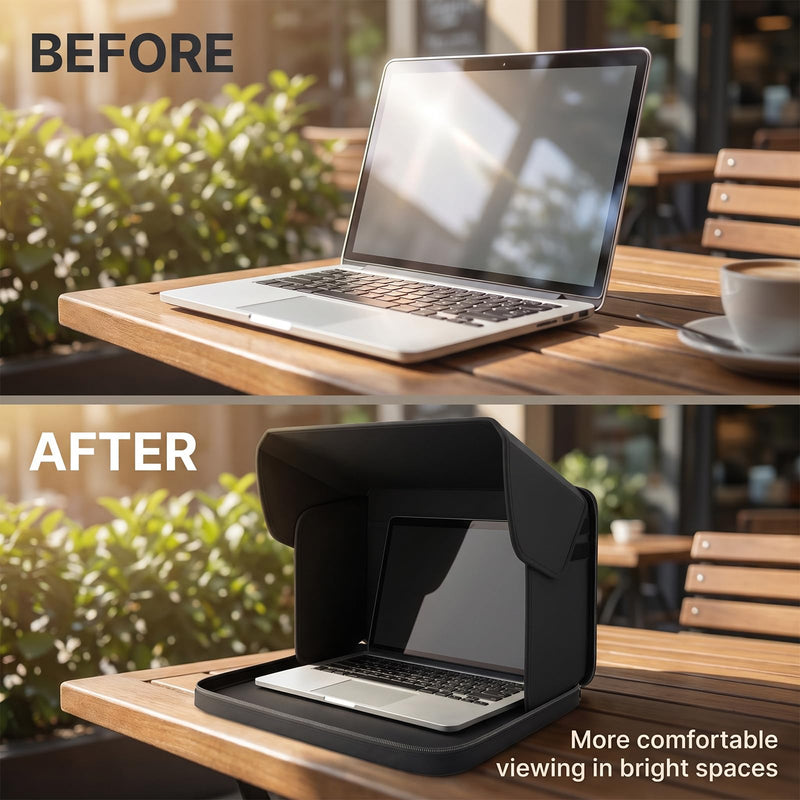 2-in-1 Laptop Bag, Laptop Sun Shade, Polyester Heat Insulated Waterproof Screen Hood, Portable Anti-Glare Laptop Protector for Outdoor Work, fits 13/14/15/16/17 inch notebooks