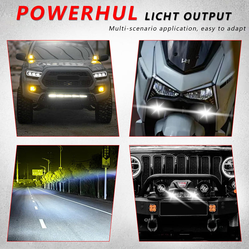 Motorcycle Driving Lights Double Color Lights White/Amber 3 Modes Hi/Lo Beam Sport Front Grille LED Lights with Lens Waterproof for SUV ATV Bike UTV Truck Boat,Pack of 2