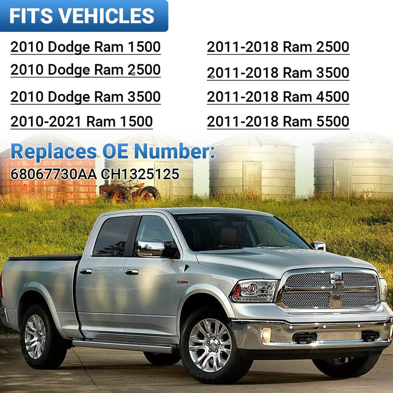 Passenger Right Side Lower Mirror Glass Replacement，For 2010-2020 Dodge Ram 1500 2500 3500 4500 5500 Towing Model, 68067730AA，Right Pass Convex Lower Mirror Glass， with Bracket Lower Mirror Glass Passenger side