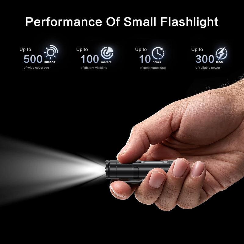 Taclite Mini – Ultimate Everyday Micro Tool K2 Mini Flashlight with COB Light, 6-in-1 Rechargeable Keychain Torch, Side Lights, Strobe, Magnet, Window Breaker, Electric Lighter – EDC Survival Tool Black