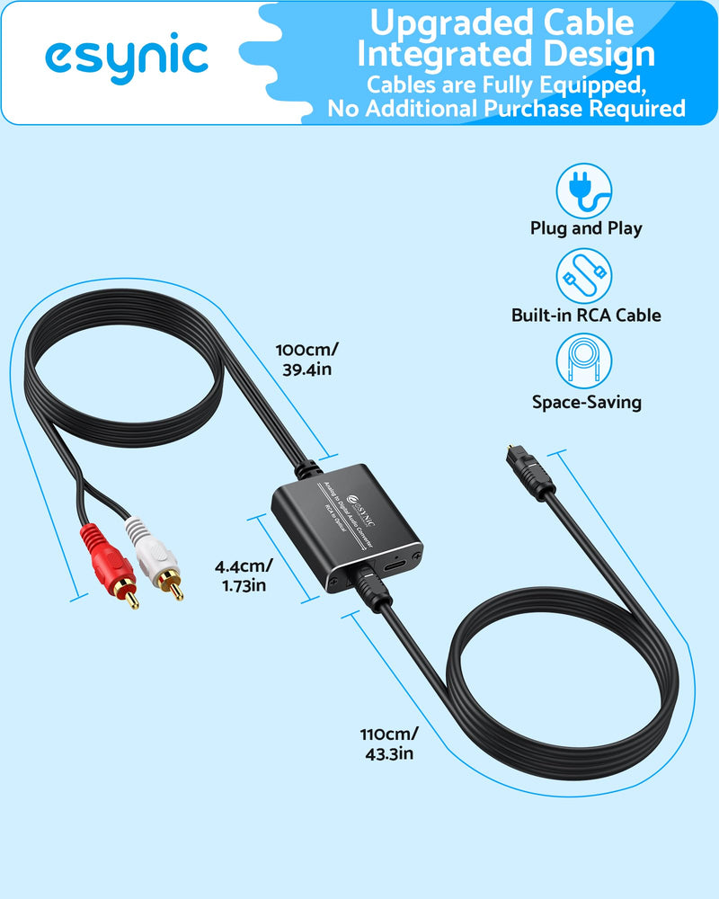  [AUSTRALIA] - eSynic Portable RCA to Optical Audio Converter [RCA Input to Optical Output -Not Bi-Directional]Aluminum Alloy Analog to Digital Audio Converter 2.1M/7ft [Only For PCM Audio]for CD Player to Soundbar Light-Weight