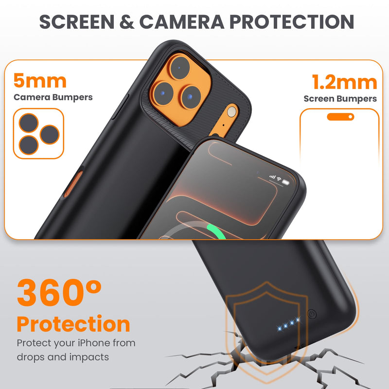 Battery Case for iPhone 17 Pro Max,Powerful 8600mah Ultra-Slim Portable Extended Charger Cover for iPhone 17 Pro Max Charging Case(6.9 Inch)-Black Black