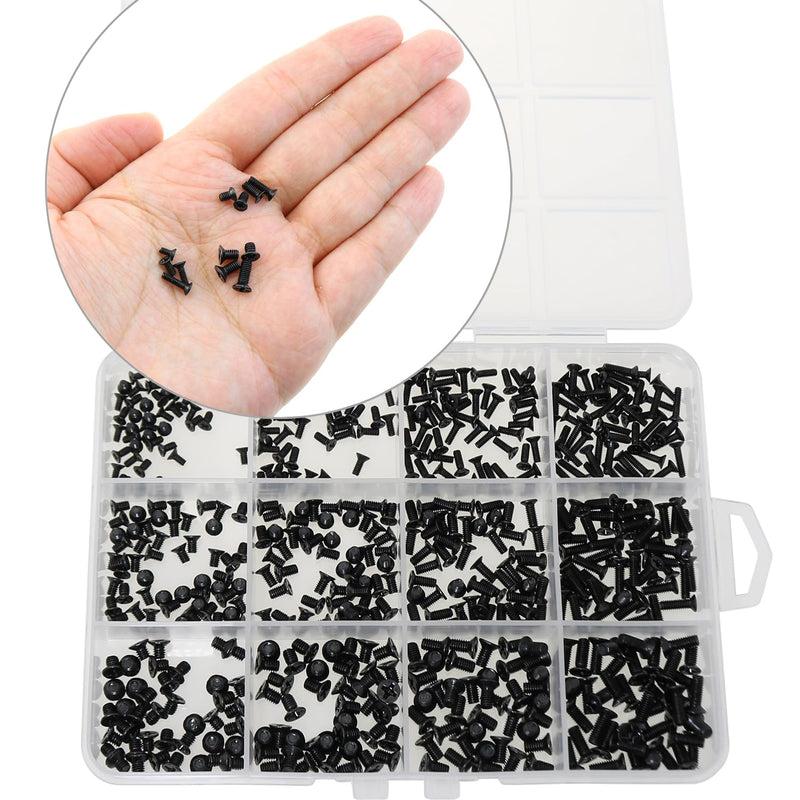 560PCS Black Carbon Steel M2 M2.5 M3 Laptop Replacement Screw Set Countersunk Head Flat Head Phillips Miniature Screws for Dell Samsung HP Sony Laptop