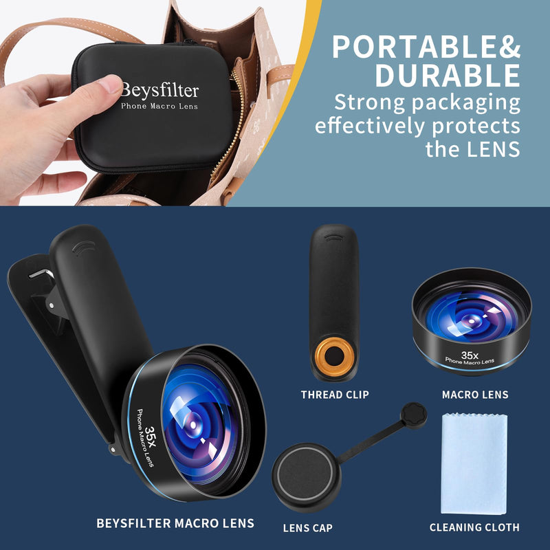35X Professional Upgraded Macro Lens for Smartphones,with Universal Clip，Long Shooting Distance of 45-95mm, Macro Photography of Flowers,Insect and Jewelry,Compatible with iPhone and Android Phones