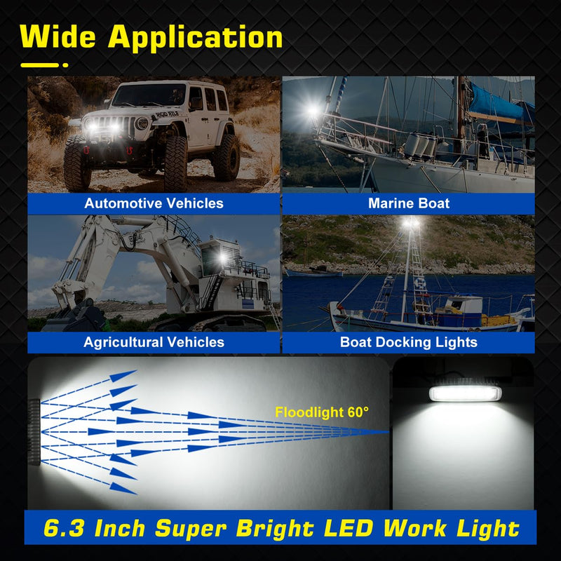WFPOWER LED Boat Lights with Mounting Clamp, Flexible 6.3inch Super Bright Waterproof Marine Spotlights Flood Light Two Way Power 12V 24V LED Light Bar for Kayak Bass Jon Fishing T-Top Deck Truck Light Bar Clamp On