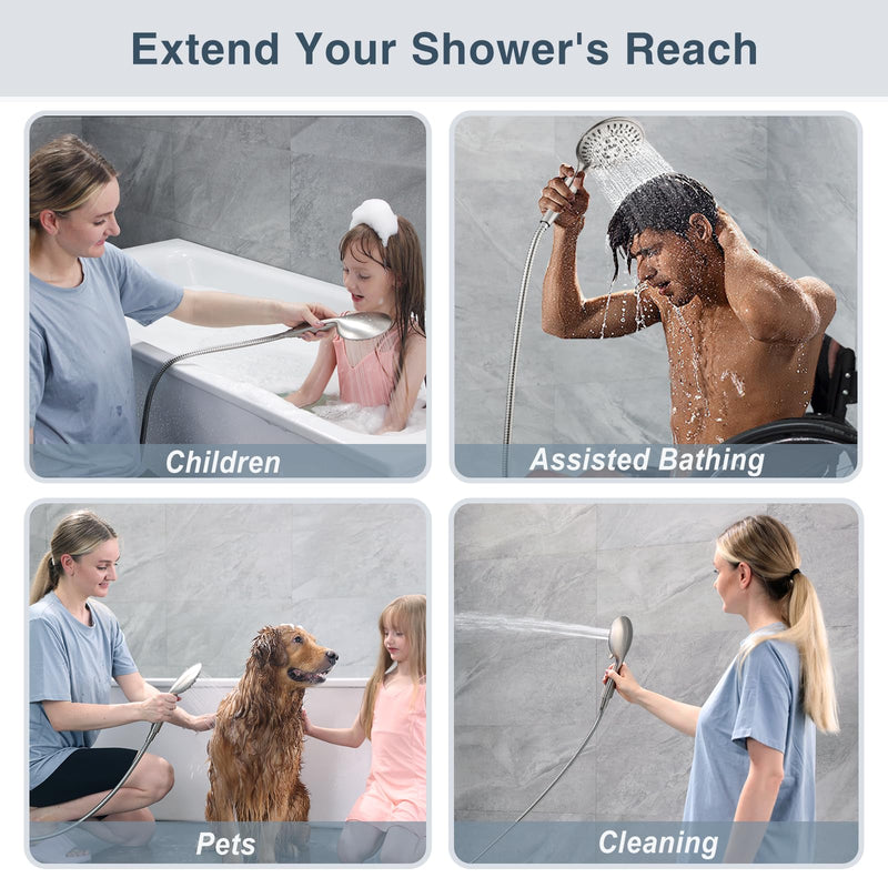 BRIGHT SHOWERS Shower Hose For Hand Held Shower Heads, 96 Inches Cord Extra Long Stainless Steel Hand Shower Hose, Ultra-Flexible Replacement Part with Brass Insert, Brushed Nickel 96 inch