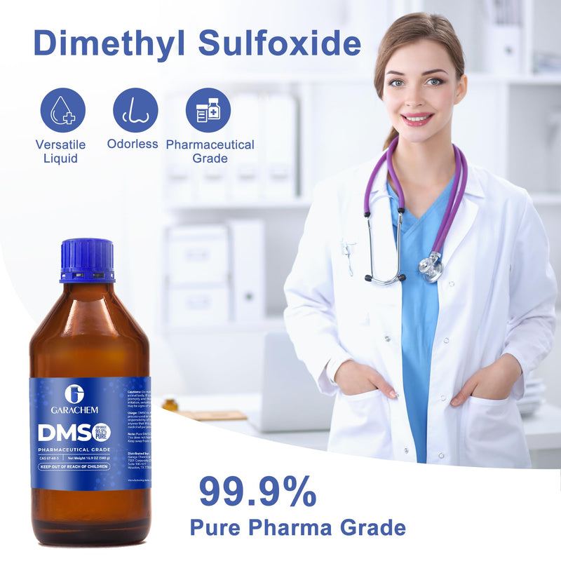GARACHEM Pharmaceutical Grade 99.9% Pure DMSO in a Glass Bottle, Pure Liquid Dimethyl Sulfoxide 16.9 OZ, Non-Diluted, Low Odor