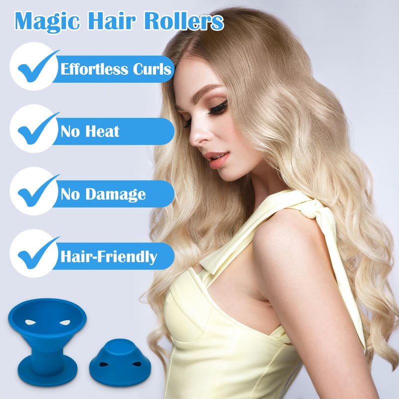Silicone Hair Rollers Heat-Free Styling, 40 Pack (20 Large + 20 Small) with Hairnet in PVC Bag, Safe Hairdressing Tool for Women and Girls(Dark blue)