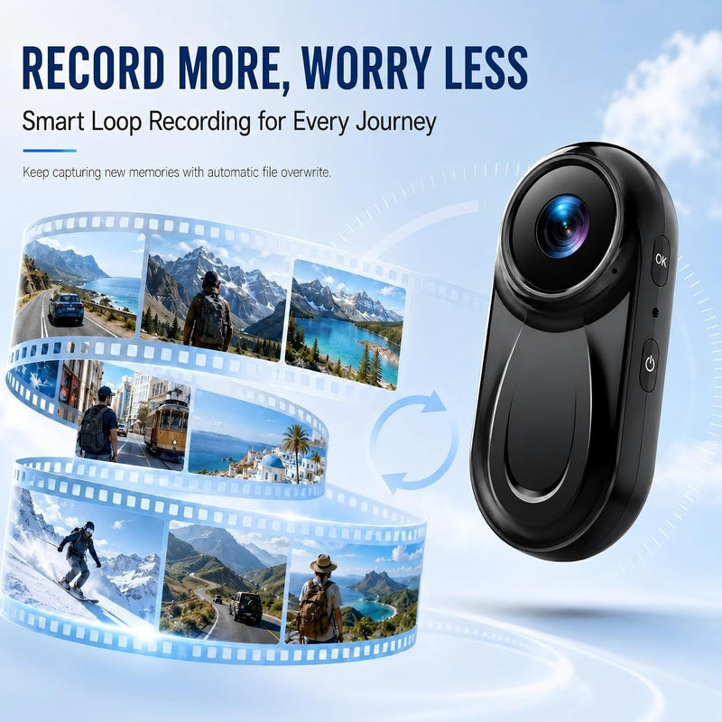 1080P Mini Body Camera with Audio and Display, Thumb Size Body Worn Camera, Wearable POV Video Recorder with 360° Rotating Clip & Magnetic Clip for Vlogging, Travel, Cycling, Pet Walking, No SD Card Black