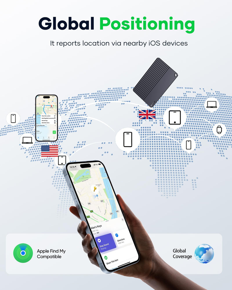 Wallet Tracker Card for Apple Find My, 5-Year Battery Bluetooth Item Finder for iPhone, Slim Smart Tracking Card for Wallet, Luggage, Passport, Purse, Backpack, iOS Only 1-PACK