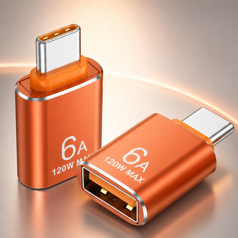 10 Pcs Type C Male to USB Female Charger, USB C to USB3.1 Adapter | 10Gbps/120W USB Female to USB C Male Adapter for Smartphone PC Laptop Tablet Keyboard (Orange)