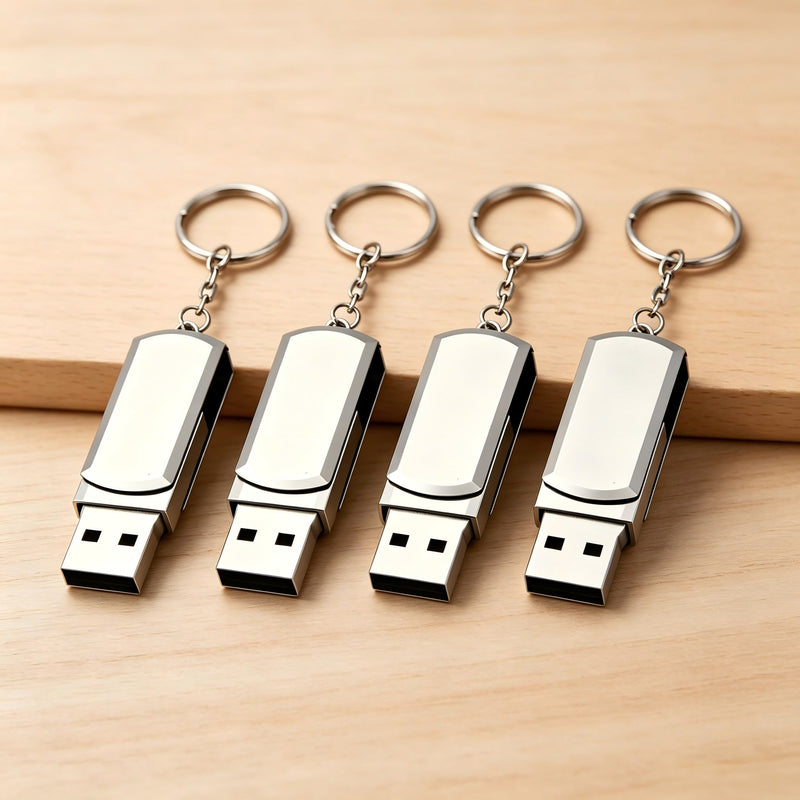 1Pcs 8GB Silver Sleek Swivel Metal USB Flash Drive with Keychain | Portable Compatible High-Speed