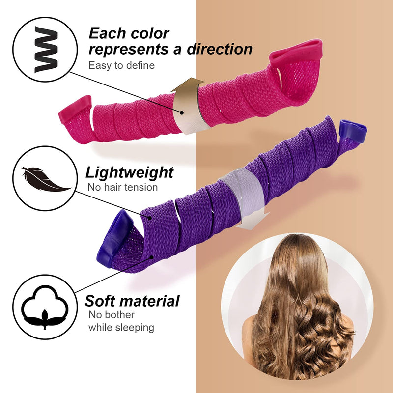 42pcs No Heat Hair Curlers Heatless Spiral Curlers with 2 Sets Styling Hooks 22inch/55cm Magic Hair Rollers No Heat Damage DIY Styling Kit for Women Kids Long Medium Hair Pink
