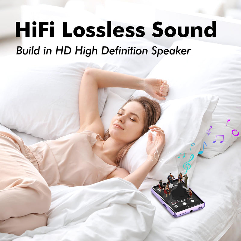 64GB MP3 Player with Bluetooth 5.3, 2.8 Inch Touch Screen,Built-in Speaker | HiFi Sound, Portable Music Player for Kids,Recording,FM Radio,Random sequential Folder Play, Expandable up to 128GB Purple 64GB