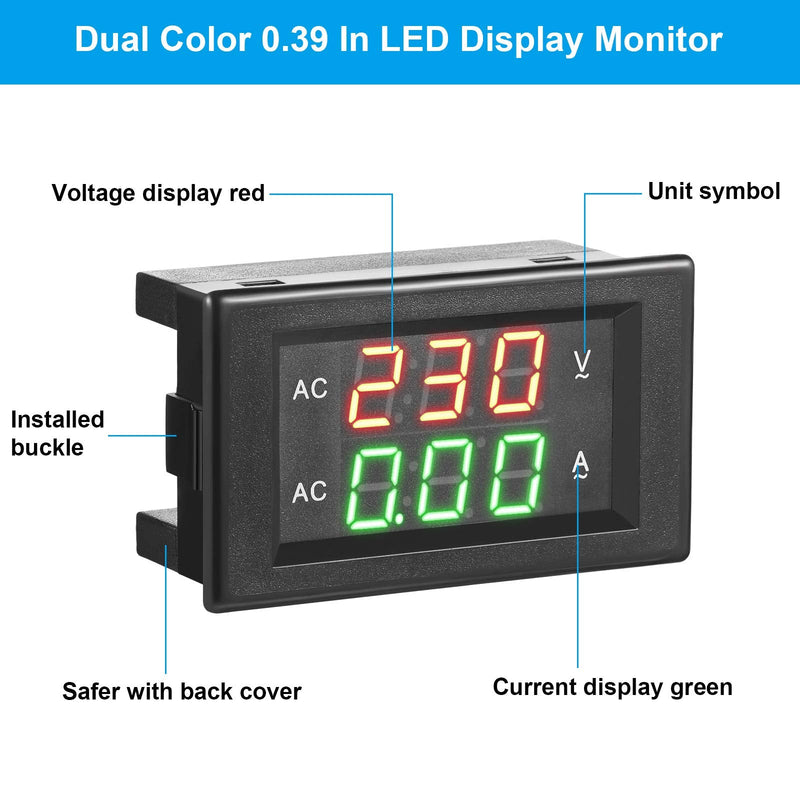 Volt Amp Meter 500V 200A Voltmeter Voltage and Current Meter Digital Dual Display, 0.39 Inches LED 2 in 1 Multimeter, 2 Wire Voltage Amperage Tester Gauge with Current Transformer (3 Pieces) 3