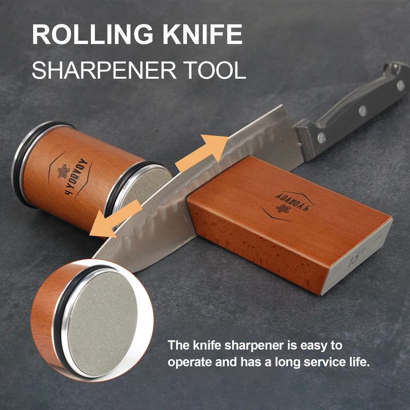 4 YORVOY Rolling Knife Sharpener Kit- Best Knife Sharpener Tool with 15 & 20 Degree Knife Sharpening Angle- Diamond and Ceramic Discs for Sharper Kitchen Knives- Best Gift for Cooking Enthusiasts