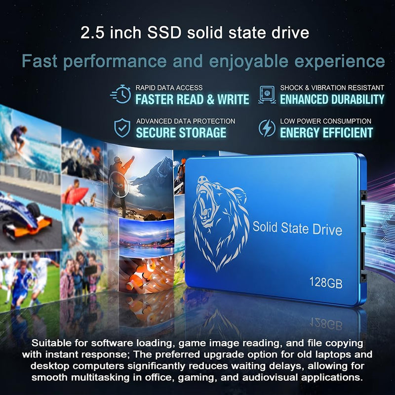 128GB SATA III SSD 2.5" Internal Solid State Drive for Laptop/PC Blue Bear Blue bear head