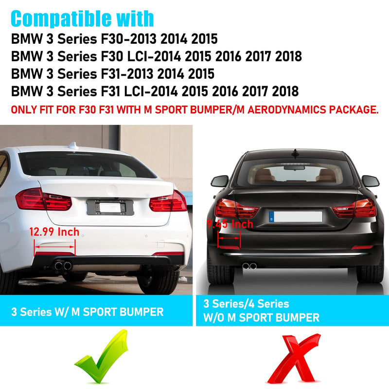 Jaronx Compatible with BMW Rear Bumper Reflector for 3 Series F30 Sedan/F31 Touring M Sport 2013-2018,for BMW 63147847165 63147847166 Left/Right Rear Bumper Red Marker Tail Reflector Light Replacement