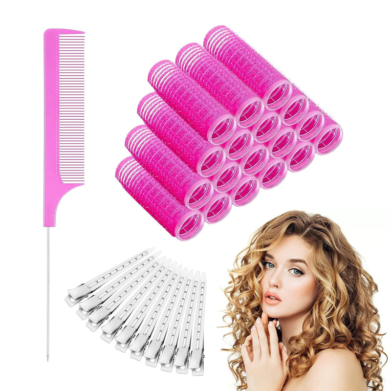 18 Pcs Self Grip Hair Rollers with Small Comb and 10 Pcs Clips, Heatless Curler, Gripping Sticky Rollers Hairdressing Curlers Tools For Short & Long Hair Salon DIY