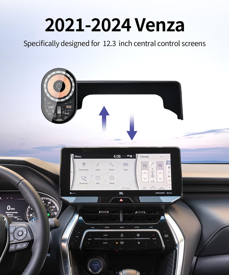Wireless Charging Car Phone Holder for Toyota Venza 2021-2024, 12.3" Screen | Magsafe Accessories Fast Charging Magnetic cell phone Holder Clip Compatible with iPhone Android, 3D Fit Vehicle Phone Stand