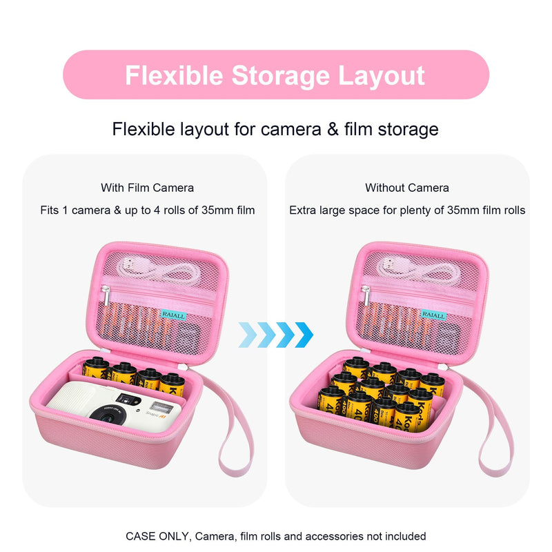 RAIALL Case for KODAK Snapic A1 35mm Film Camera and KODAK Film, Pink | Hard Carrying Case Protective Travel Bag for Kodak Ultramax 400 35mm Color Print Film, Mesh Pocket for Batteries