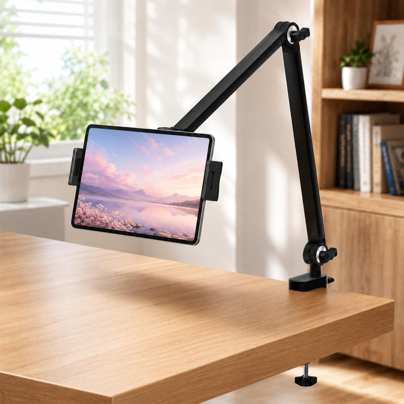 Tablet Stand, 360° Adjustable Holder for 4.7-16" iPad/Phone, Metal | Foldable Tablet Arm Mount for Desk and Bed, for Kitchen, Work, Drawing, Streaming, Video Call, Working, Watching, Heavy Duty